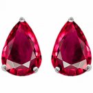 14K WHITE GOLD 2.50CT WOMENS GENUINE RUBY PEAR SHAPE PUSHBACK STUD EARRINGS