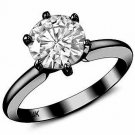 14K Black Gold 1CT 6 Prong Womens Round Cut Moissanite Solitaire Engagement Ring