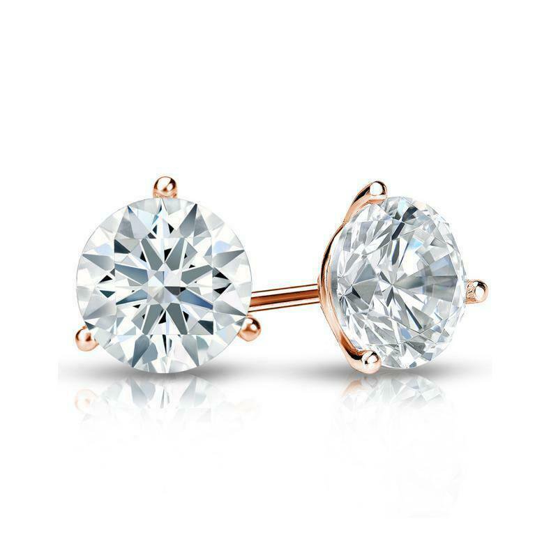 Solid 18K Rose Gold  2.75CT Round Brilliant Cut Martini Screw Back Stud Earrings
