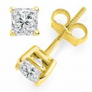 14K Yellow Gold 2 CT Princess Cut Solitaire Brilliant Screw Back Stud Earrings