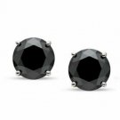 2.45CT Solid 14K White Gold Black Sapphire Round Cut Screw Back Stud Earrings