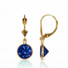 14K Solid Yellow Gold Sapphire Bezel Set Round Shaped Leverback Dangle Earrings