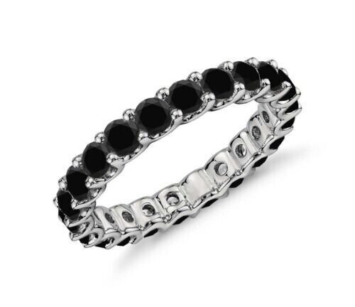 1.00 Black Diamond Wedding U Shape Eternity Engagement Ring 14k White Gold