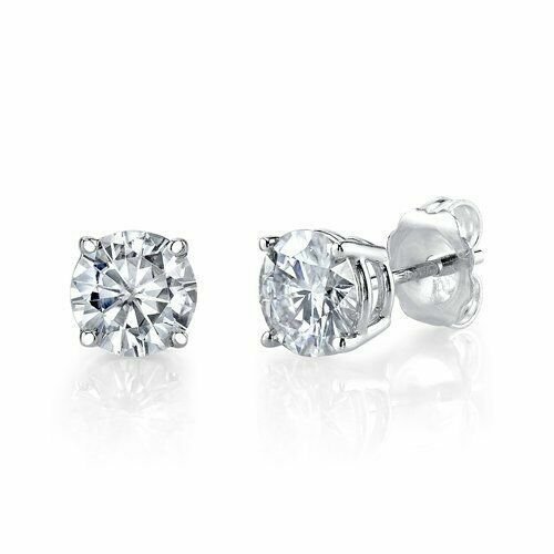 14K White Gold 1/2CT Round Natural ( Real) Diamond Stud Earrings