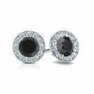 14k Solid White Gold  1.00 Carat TW Black Diamond Martini Halo Stud Earrings