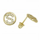 14K Yellow Gold Letter "S" Initial Round Child Screw Back Stud Earrings