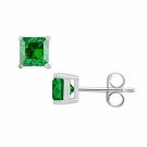 14K SOLID WHITE GOLD 1.00 CARAT 4MM  PRINCESS CUT EMERALD STUD EARRINGS