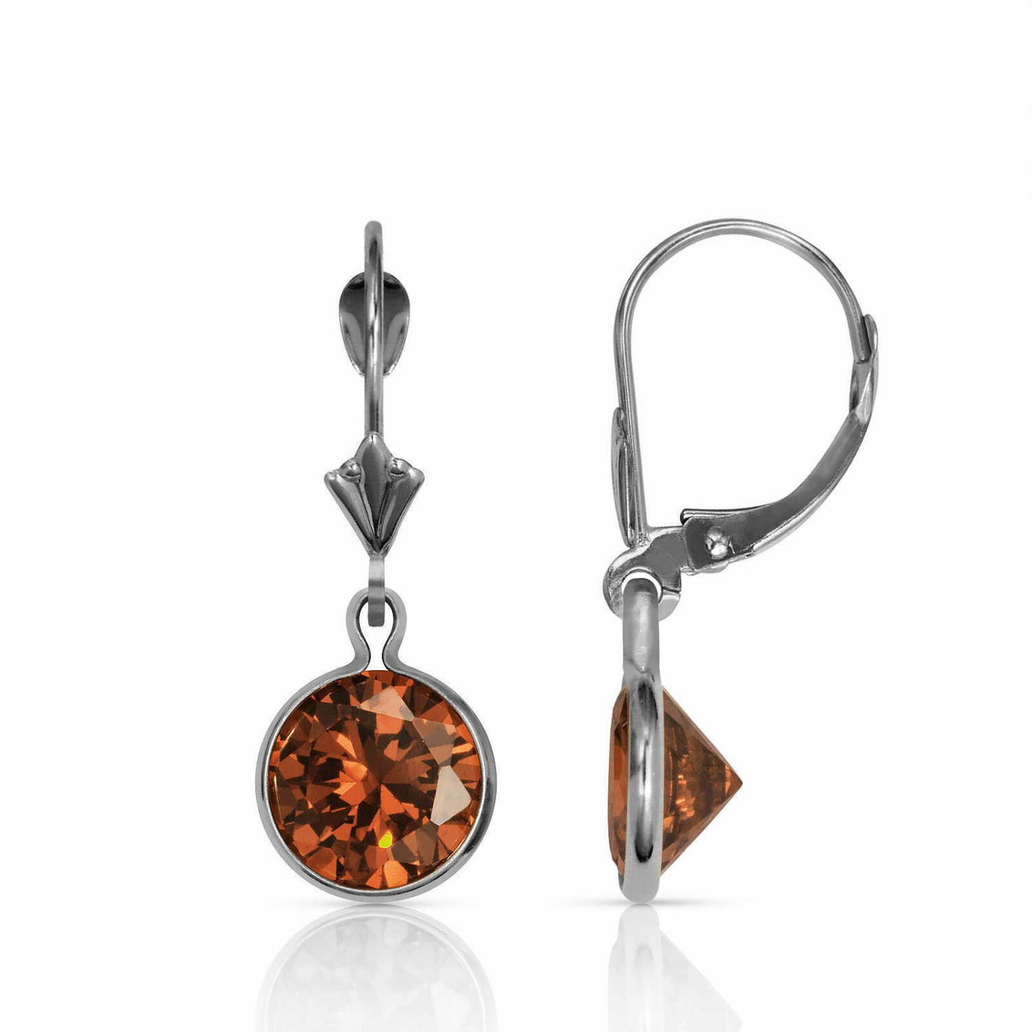 14K White Gold Alexandrite Bezel Set Round Shaped Lever Back Dangle Earrings