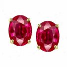2.00CT 7x5mm 14K SOLID YELLOW GOLD RUBY OVAL SHAPE STUD PUSH BACK EARRINGS
