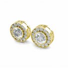 14K Yellow Gold 1.5 CT Created Round Diamond Bezel Halo Cluster Stud Earrings