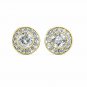 14K Yellow Gold 1.5 CT Created Round Diamond Bezel Halo Cluster Stud Earrings