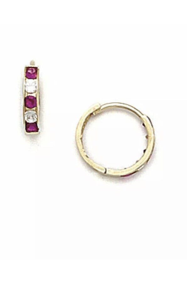 14K Solid Yellow Gold Ruby July Birthstone Huggie Earrings ER-H1-7