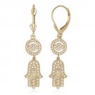 1.15 CTW 14K White Gold White Sapphire Hamsa Evil Eye Dangle Leverback Earrings