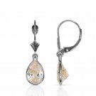 14K White Gold 2 CT Bezel Set Pear Shaped Sapphire Lever Back Dangle Earrings