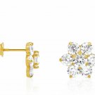 14K Solid Yellow Gold 2.00 CTW White Topaz Flower Screw Back Stud Earrings