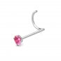 14K White Gold Solid Bezel Ruby Nose Twist Screw Bone Ring Body Piercing
