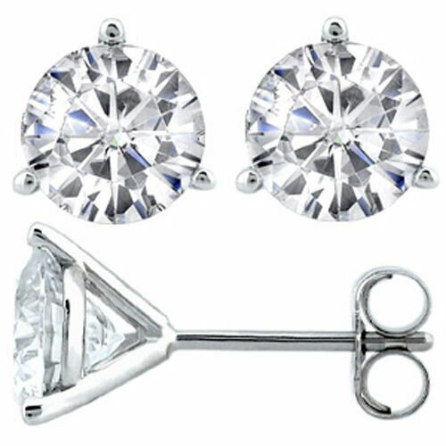 14K White Gold 2CT Round Martini Simulated Moissanite Push Back STUD EARRINGS