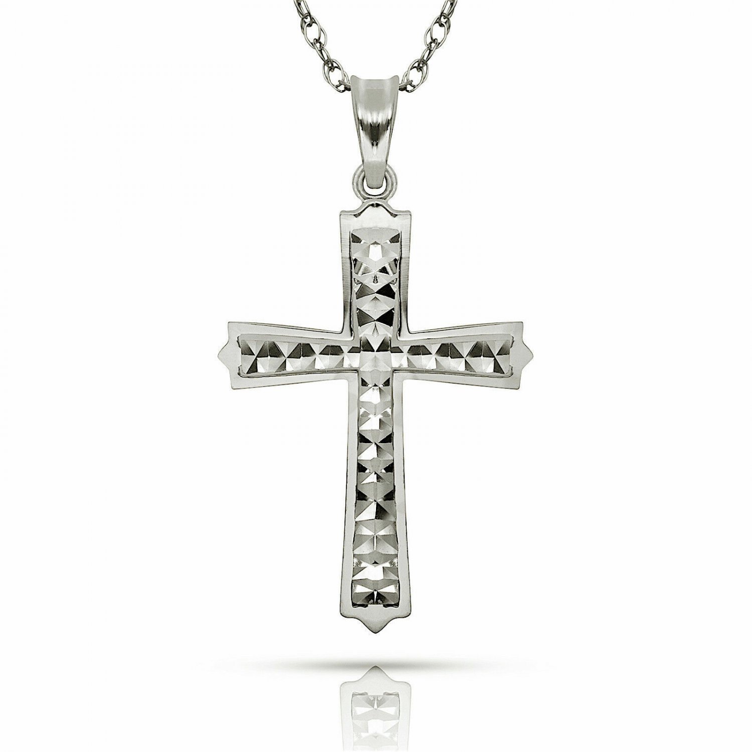 14K White Gold Diamond Cut Satin Crucifix Religious Charm Cross Pendant Only
