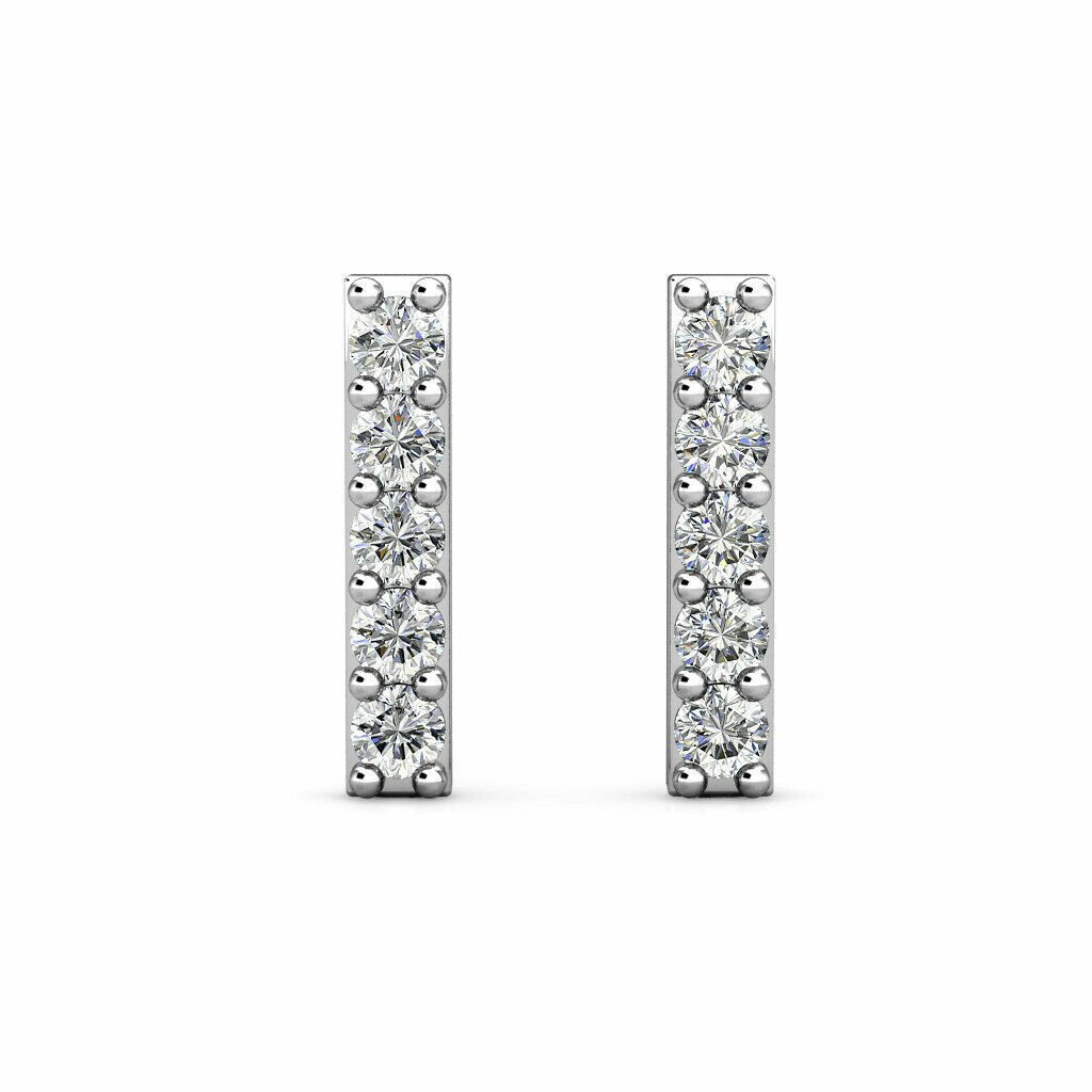 8mm 0.30CT 14K Real White Gold Created Diamond Small Stick Bar Stud Earrings