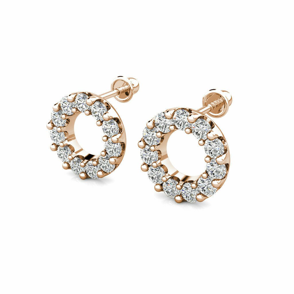 14K ROSE GOLD 0.50CT Created Diamond Open Round Halo Screw Back Stud Earrings