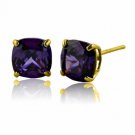 14K YELLOW GOLD 2CT WOMENS BEAUTIFUL CUSHION CUT AMETHYST STUD BASKET EARRINGS