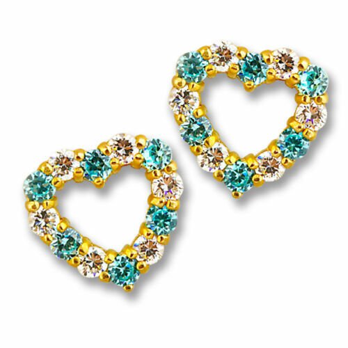 14K Yellow Gold 1CT Heart Shape Aquamarine & White Sapphire Stud Screw Earrings