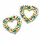 14K Yellow Gold 1CT Heart Shape Aquamarine & White Sapphire Stud Screw Earrings