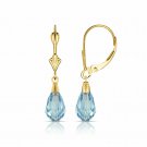 14K Yellow Gold Tear Drop Shaped Aquamarine Dangle Drop Lever Back Earrings