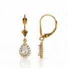 14K Yellow Gold 2.25CT Halo White Sapphire Tear Drop Dangle Lever Back Earrings