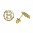 14K Yellow Gold Letter "B" Initial Round Child  Screw Back Stud Earrings