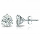 14K Solid White Gold 3CT Round Brilliant Cut Martini Push Back Stud Earrings