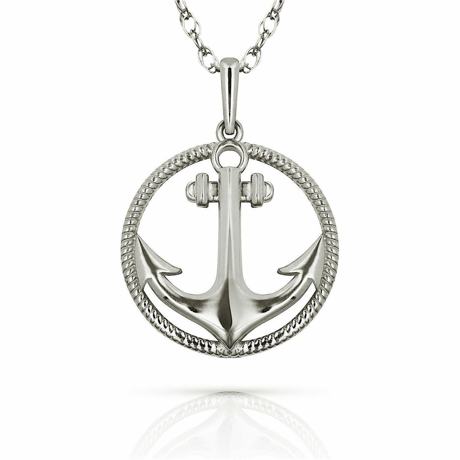 14K White Gold  Anchor Rope Pendant Charm PENDANT ONLY