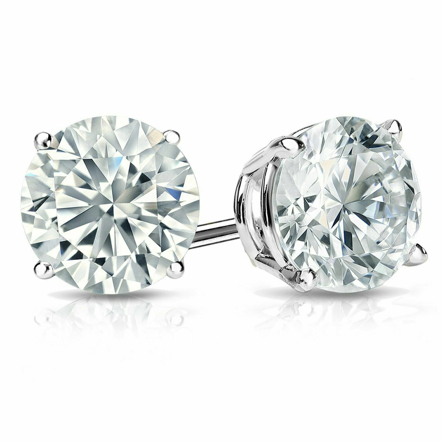 14K White Gold 1.05 CT Created Round Cut  Screw Back Pierced Stud Earrings