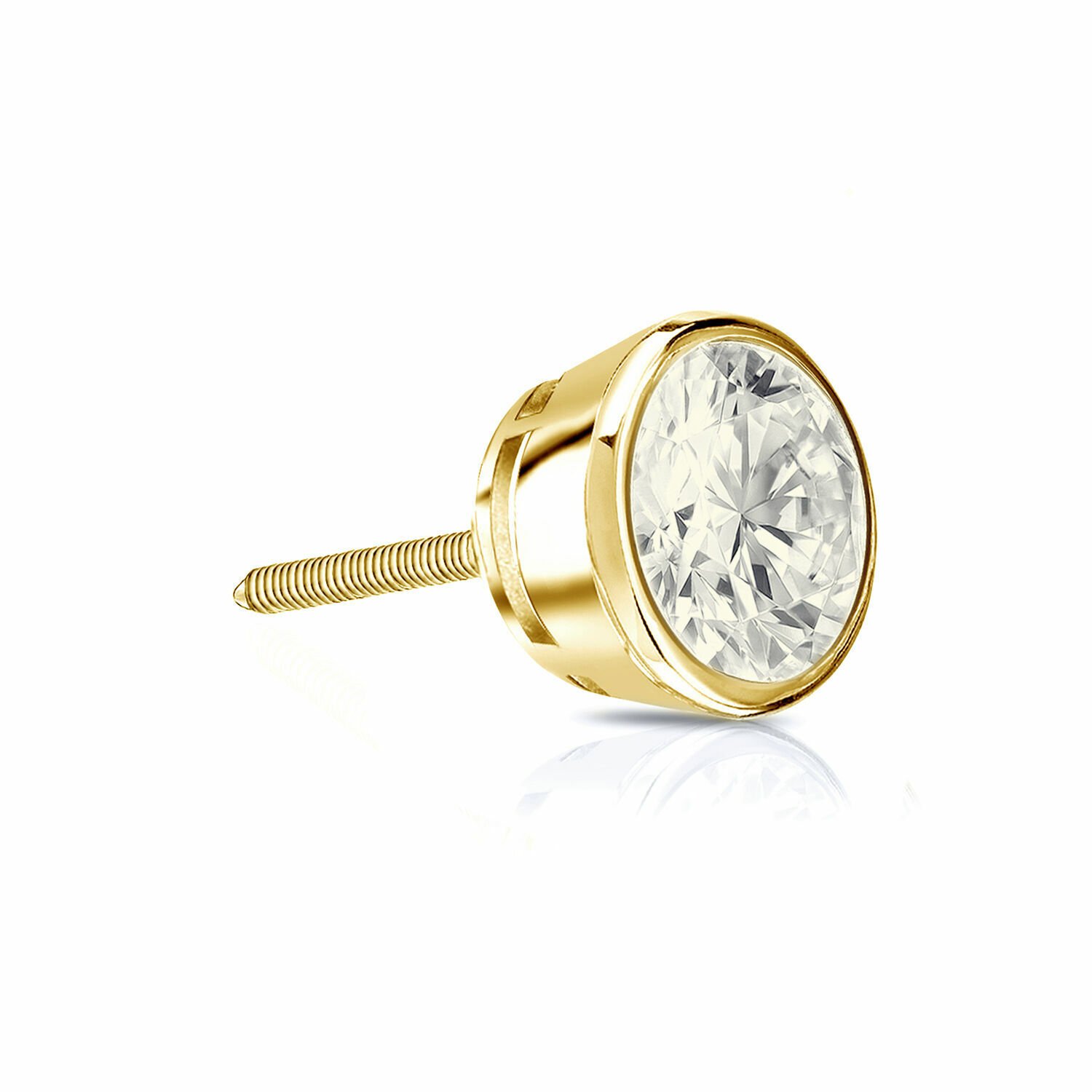 14k Yellow Gold 0.25CT Round Cut Diamond Bezel ScrewBack Single Stud Earring
