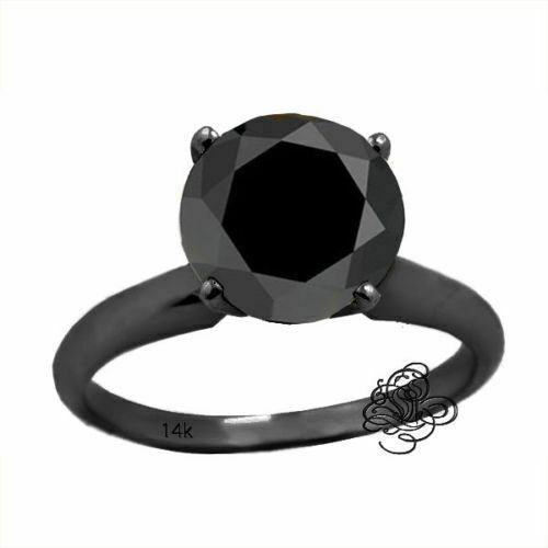 14K Black Gold 3 TCW Black Enhanced Diamond Solitaire Engagement Ring SIZE 7.5