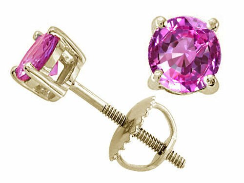 14K SOLID YG 2.50CT WOMENS BEAUTIFUL ROUND SHAPE PINK SAPPHIRE STUD EARRINGS