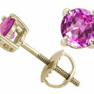 14K SOLID YG 2.50CT WOMENS BEAUTIFUL ROUND SHAPE PINK SAPPHIRE STUD EARRINGS