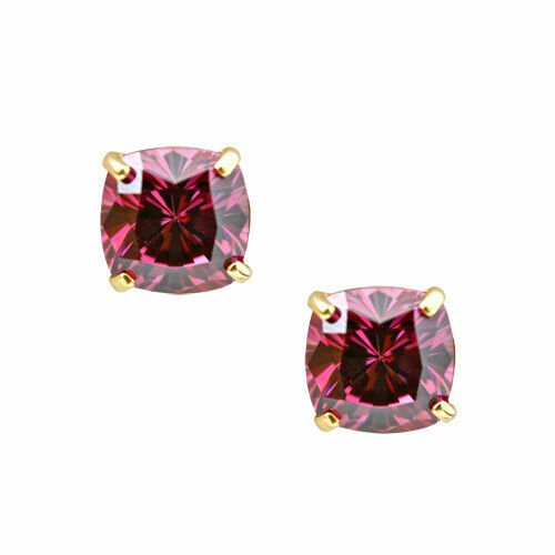 14K YELLOW GOLD 2.00 CARAT CUSHION CUT TRUE AMETHYST STUD EARRINGS