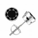 14K White Gold 2.92 CT Men/Women's Bezel Round Cut Black Diamond Stud Earrings