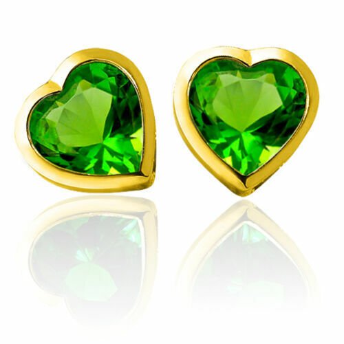 6mm 14K Yellow Gold Heart Peridot Screw Back Adult & Children Earrings