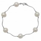 NEW 14K White Gold 7MM 7.5 Inch White Freshwater Pearl Beaded Bracelet