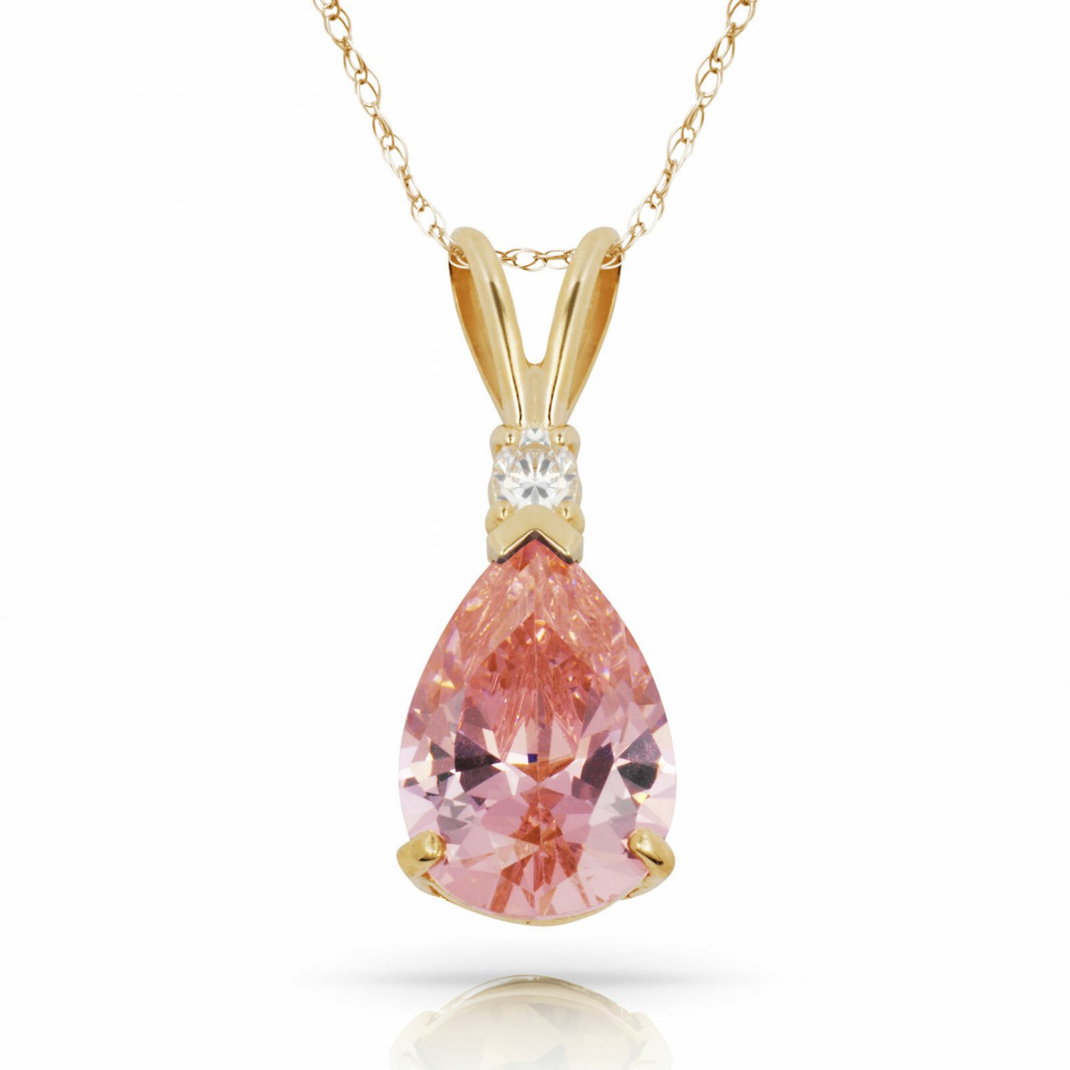 14K Y Gold 3.05 CT Pink Sapphire Pear Shape 2 Stone Gemstone Pendant & Necklace
