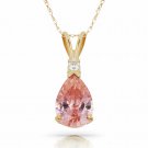 14K Y Gold 3.05 CT Pink Sapphire Pear Shape 2 Stone Gemstone Pendant & Necklace