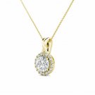 14K Yellow Gold 1.79 CT Created Diamond  Halo Pendant Necklace W/ 18" Chain