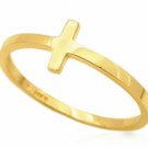 14K Solid Yellow Gold Size 5 To 8 Polished Sideways Cross Design Ring