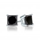 1Ct Black Brilliant Princess Cut Solid 14K White Gold Screwback Stud simulated"
