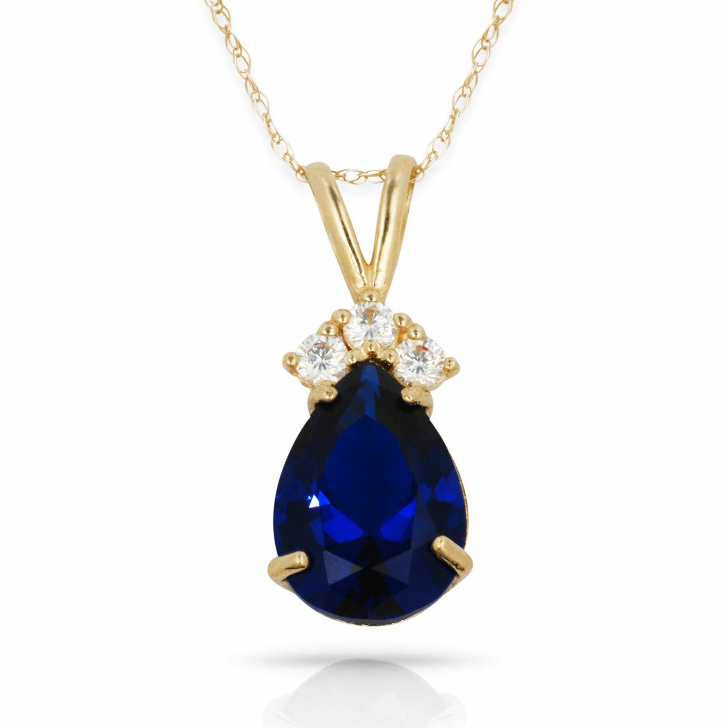 14K Y Gold 3.70 CT Sapphire Pear Shape 4 Stone Gemstone Pendant & Necklace