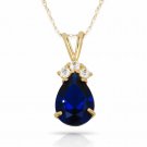 14K Y Gold 3.70 CT Sapphire Pear Shape 4 Stone Gemstone Pendant & Necklace
