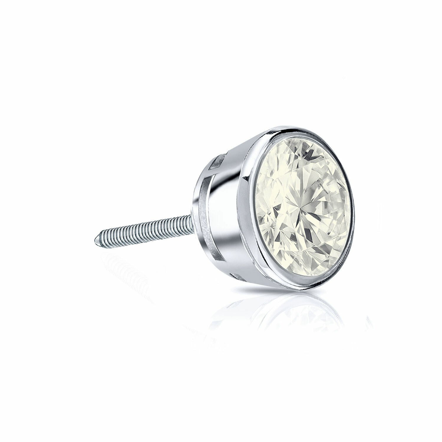 14k White Gold 0.25CT Round Cut Diamond Bezel Screw Back Single Stud Earring
