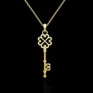 14K Solid Yellow Gold Charm 18"Key Pendant Cable Skeleton Design Chain Necklace